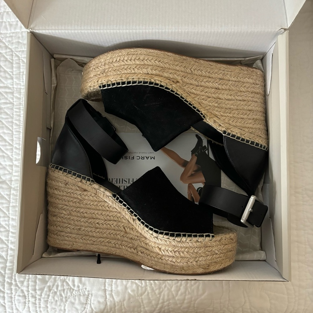 Marc Fisher Black Suede Espadrille Wedges